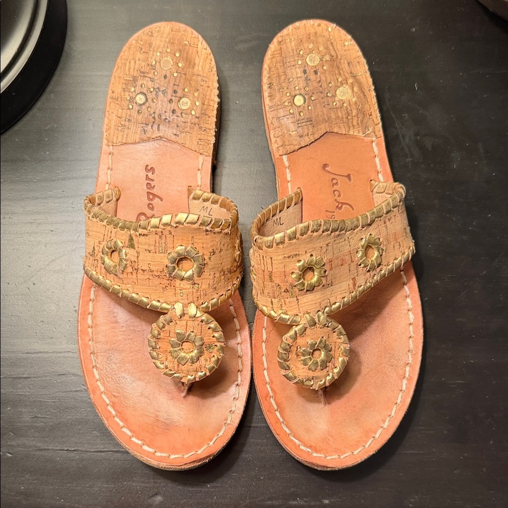 Jack Rogers Cork and Gold Sandals